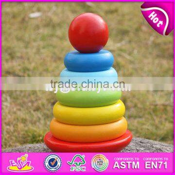 2017 New Design Colorful Rainbow Town Kids Wooden Stacking Rings Toy W13D136 photo-5