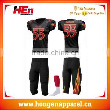 Hongen apparel Custom Spandx sublimation team American football sets uniforms Dye sublimation sports football kits uniforms