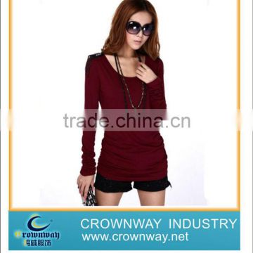 Women casual plain long sleeve scoop neck T Shirt top