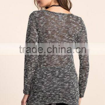 Nice Deign High Quality Girls Fancy Loose Neck Marled Sweater photo-4