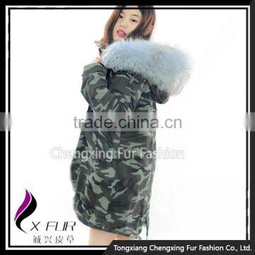 CX-G-P-07A Raccoon Fur Hooded Genuine Rex Rabbit Fur Lined Parka With Fur Jacket photo-4