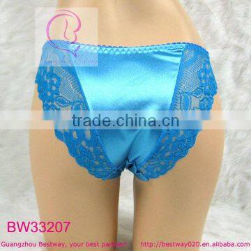 Front Full Transparent Lace Fabric Back Shiny Satin Panties With Lace photo-4