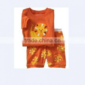 boys yellow with lion animail printed pajamas suits kids summer short sleee sleeping wear