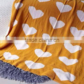 fashion design heart pattern jacquard baby cotton knit blanket