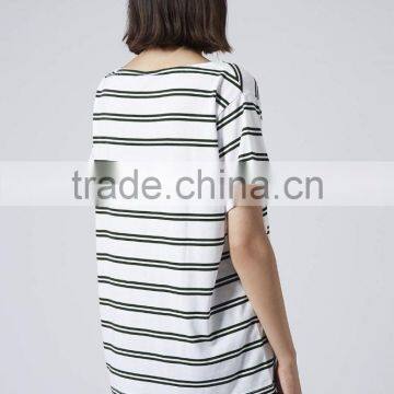 Cheap Double Stripe Short Sleeves Maternity T-shirt Wear With Front Pocket photo-2