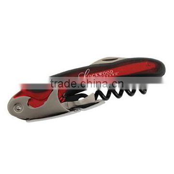 Bordeaux Wine Opener - has black non-stick coated corkscrew, double hinge lever and comes with your logo