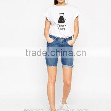 Rolled Sleeves Boyfriend T-Shirts Women Printed Custom T-shirt photo-5
