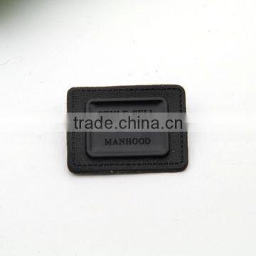 Black PU Leather Sew on Patches Labels With Matt Black Metal Plates Manhood Clothing Label for Jeans/jacket PLB-003 photo-3