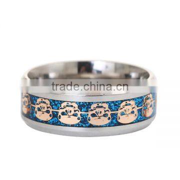 Stainless Steel Unadjustable Rings Silver Tone Blue Skull photo-2