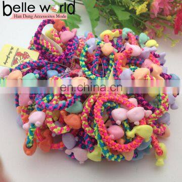 Cute candy color Hairband Elastic Rope Ring Girls Hair Band with heart beads pendant