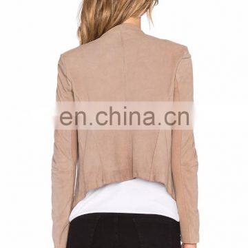 Latest Design Open Front Asymmetric Hem Original Leather Jacket photo-4