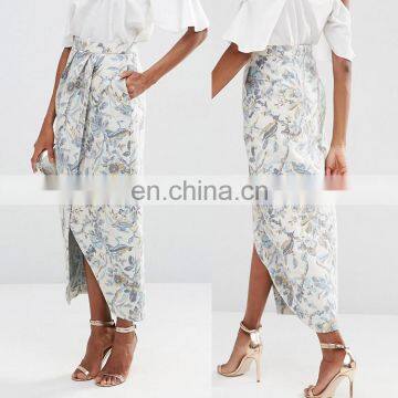 Apparel clothes wrap around all over print dobby western style long women skirts