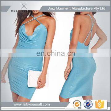 cowl front slinky mature women bodycon/bandage dress blue