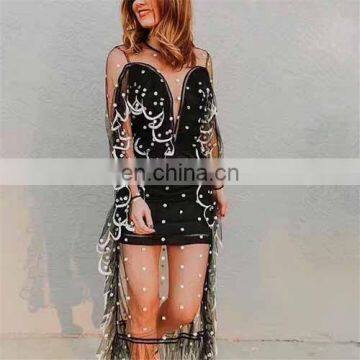 2017 summer new design long sleeve Point embroidery chemical lace formal maxi fishtail evening dresses for women cocktail dress