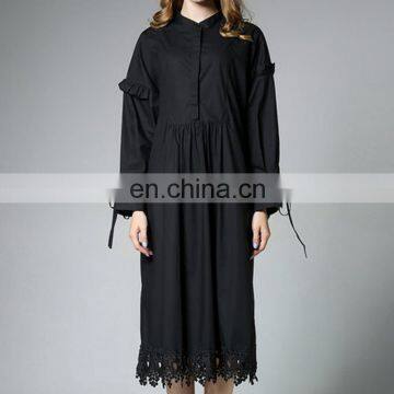 OEM Customized Shift Elegant Stand Collar Midi Dresses Non-stretchy Mid Weight Cotton Dress