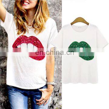 2015 New Fashion Printed Mouth Women's T-shirts Custom Summer T-shirts