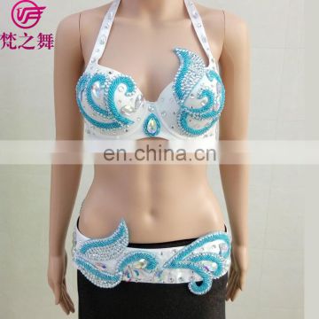 Taiwan hot sale Invisible beaded satin bellydance costumes