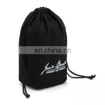 Black small cotton canvas fabric muslin drawstring bag with custom logo printed