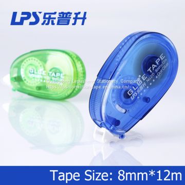 8mm*12m Plastic PET Two Sided Glue Tape Roller Office Sticky Roller Glue Tape with Easy Touch Cap