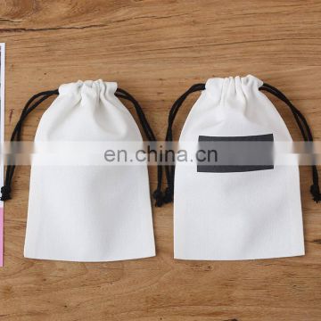 personalized logo printed white cotton canvas drawstring pouches