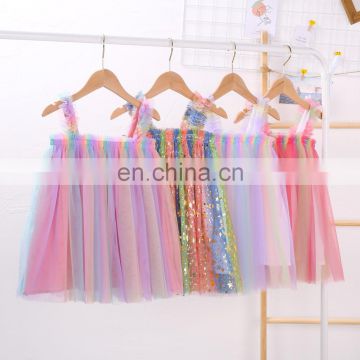 Girl Dress 2020 Children's Clothing New Girl Rainbow Mesh Dresses