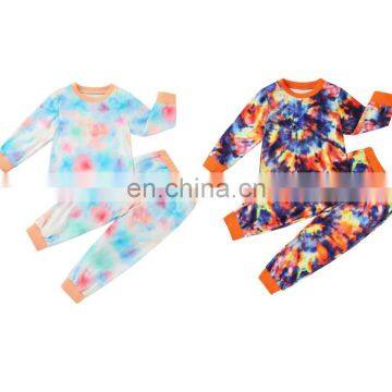 Kids Boys Girls Tie Dyeing Homewear Sleeping Shirt Pants Suit Tie-Dye Printed O-Neck Long Sleeve Tops Pants Sports 2-Piece Suits photo-2