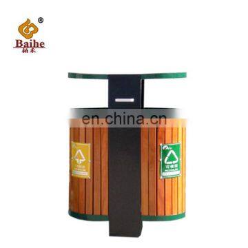 Double Garden Park Outdoor Wooden Dustbin