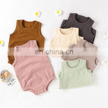 Sleeveless Organic Cotton Snap Ribbed Short Baby Romper Summer photo-2