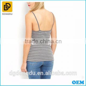 Fashion Women Grey Stripe V- Neck Vest Tops