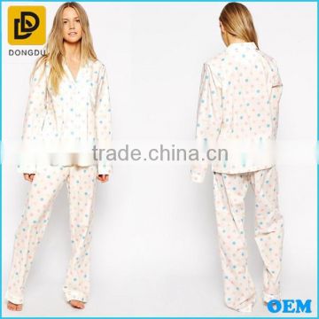 New women sleepwear long sleeve woven top and pants set