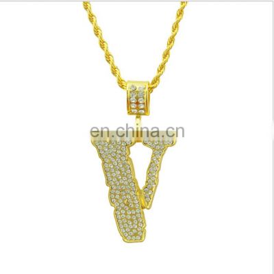 Drop shipping diamond cuban link chain necklace Full Iced Out Rhinestones Bling Bling Hiphop Jewelry