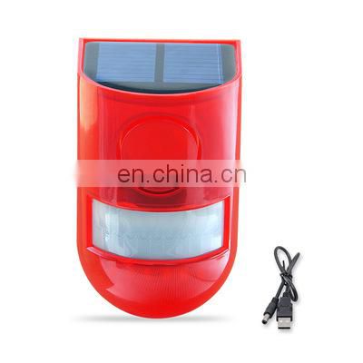 Solar Power Siren With Strobe IP65 Waterproof Built-in PIR Motion Sensor Security Alarm For Home Yard Outdoor