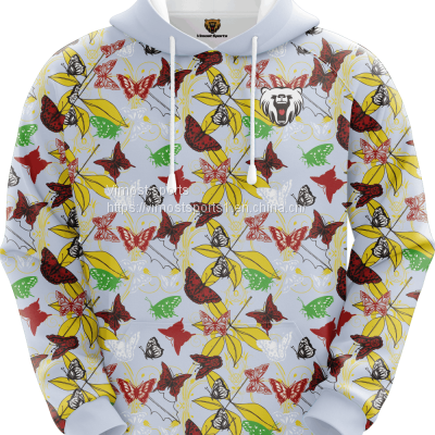 White Customized Sublimation Hoodie With Butterfly and Leaves Pattern photo-1