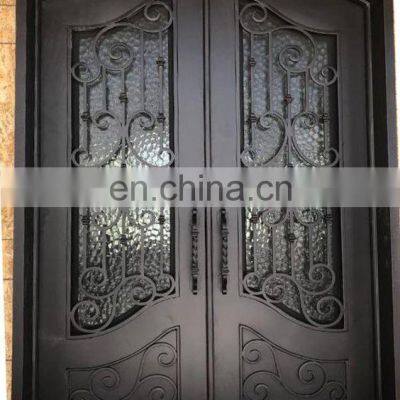 Black Strong Steel Exterior French Door Residential Double Arch Wrought Iron Decorative Front Door photo-2