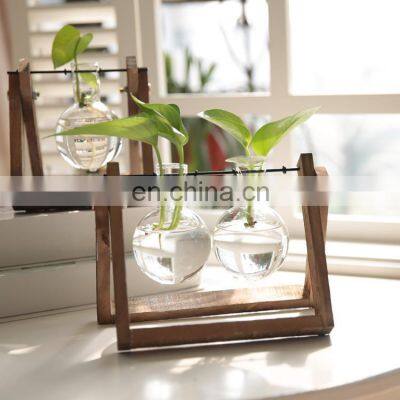 Terrarium Creative Hydroponic Plant Transparent Vase Wooden Frame Vase Decoration Glass Tabletop Plant Bonsai Decor Flower Vase photo-5