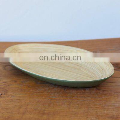 Hot Sale Leaf Shaped Spun Bamboo Plate, Handmade Serving Tray With Custom Lacquer Outside Wholesale