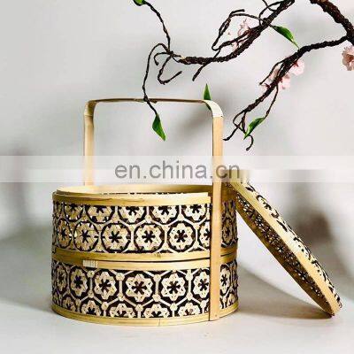 Best Price Colorful Bamboo Hanging Storage Basket 2 Tiers Candy Basket with lid Wholesale Made in Vietnam