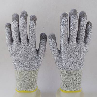 Hppe and Glassfibre Knitted Gray PU Palm Coated Anti-cut Level 5 Safety Work Gloves for Workers photo-3