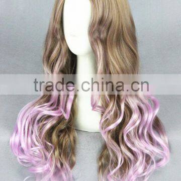 High Quality Wholesale 80CM Long Wave Purple Brown Lolita Style Synthetic Hair Cosplay Party Women Wig photo-3