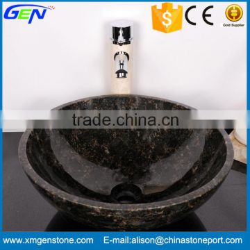 Polished Deep Round Black Marble Bathroom Sinks