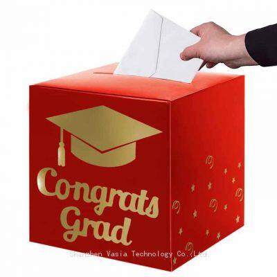 Caja de tarjetas de graduación con dise?o de lámina al por mayor - Caja de tarjetas de graduación dorada/negra, Tiendas de suministros para fiestas