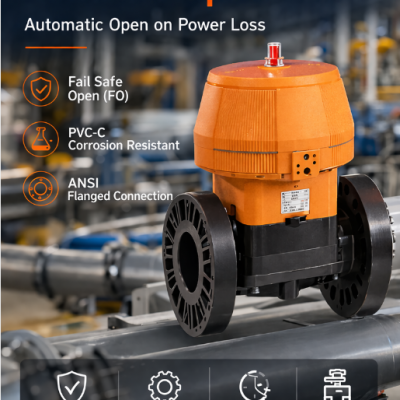 Vanve à diaphragme en PVC-C à sécurité passive en position ouverte avec bride ANSI pour le traitement de l'eau chimique