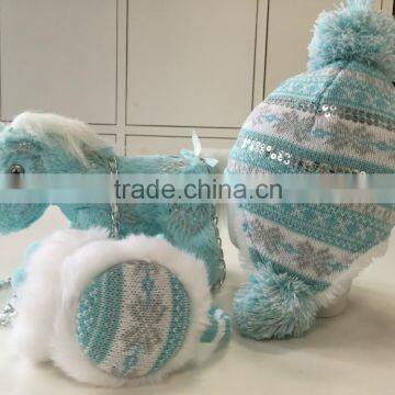 2016 smart knitting hat toy and earmuff 's girl set