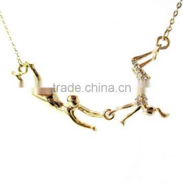 Boy Girl Gymnast Pendant Circus Act Trapeze Acrobat Necklace In Gold, New Design Gymnast Pendant Necklace