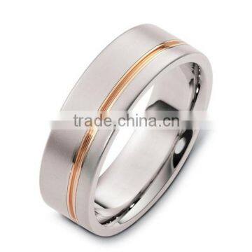 Mens 18K Two-Tone Gold High Polish Grooved Ring Wedding Band