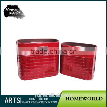 Red Color Lattice Stitching Crocodile Magazine Leather Kitchen Storage Basket