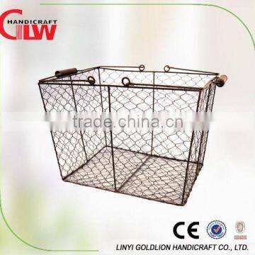 Multifunctional hand woven metal mesh storage basket with flexible handle,garage storage basket