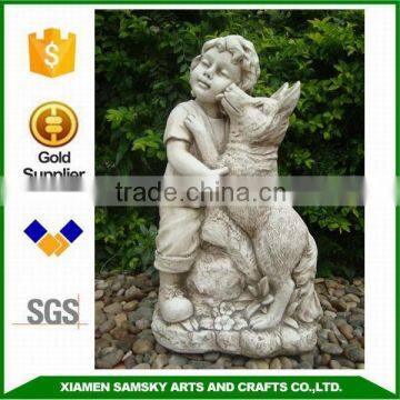 garden decoration fiberclay boy with dog statue