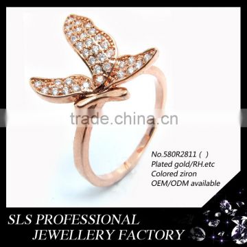 Christmas hotsale animal ring in 2015 gold butterfly diamond ring silver 925 for chirdren and girls