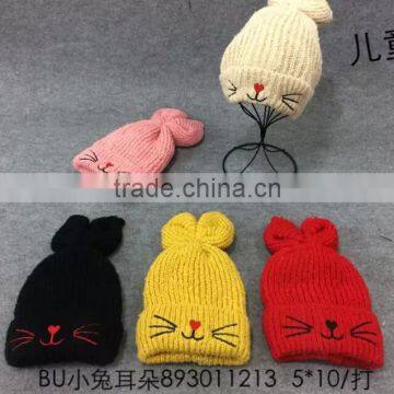 Fashionable Cute Rabbit Ear Style Warm Knitting Winter Woolen Caps for Girls